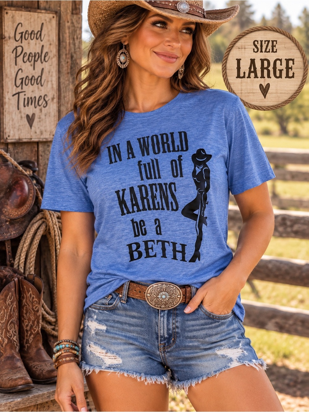 Women’s Blue Graphic Tee - In a World Full of Karens Be a Beth